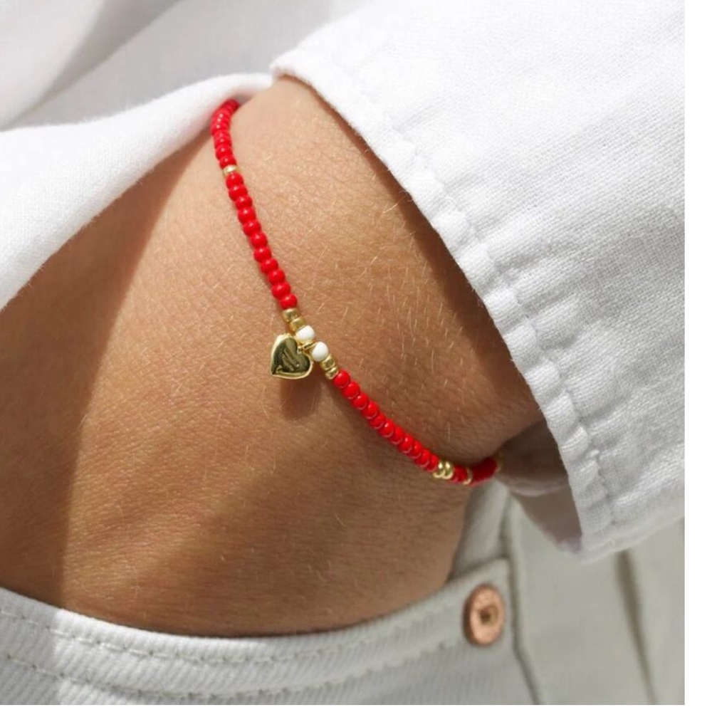 Gold and Red Beaded Bracelet
